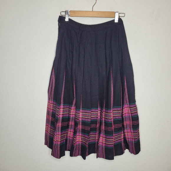 VTG Pendleton Skirt Size Black Pleated A-Line Wool A-Line Academia Tartan - Picture 2 of 9